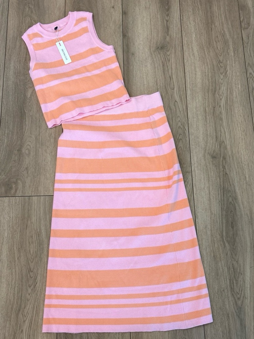 Pink & Peach Striped Knit Two-Piece Dress Set